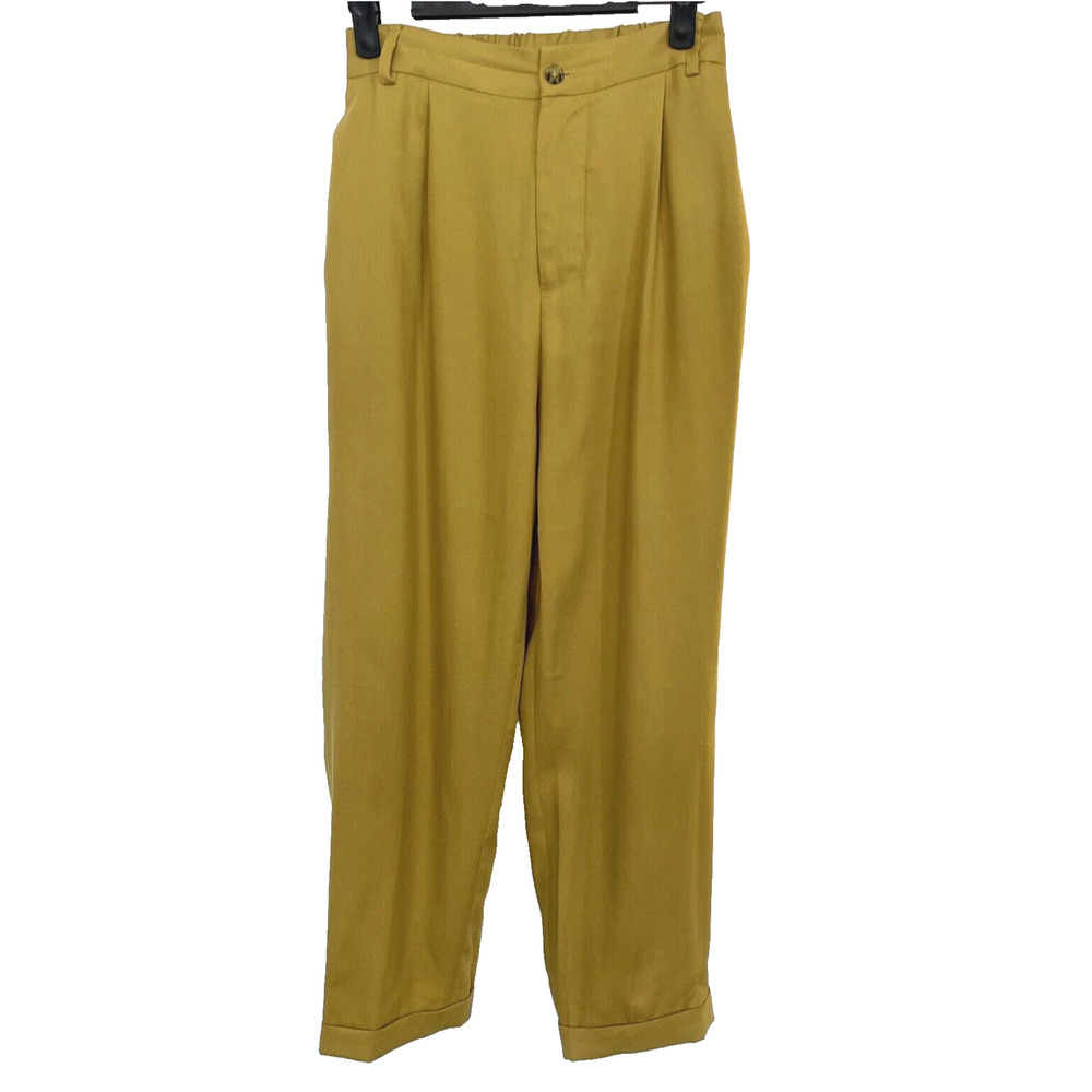 "a loves a" Womens Pleated‎ Trouser Pants Chartreuse Size 8 Cuffed Crop